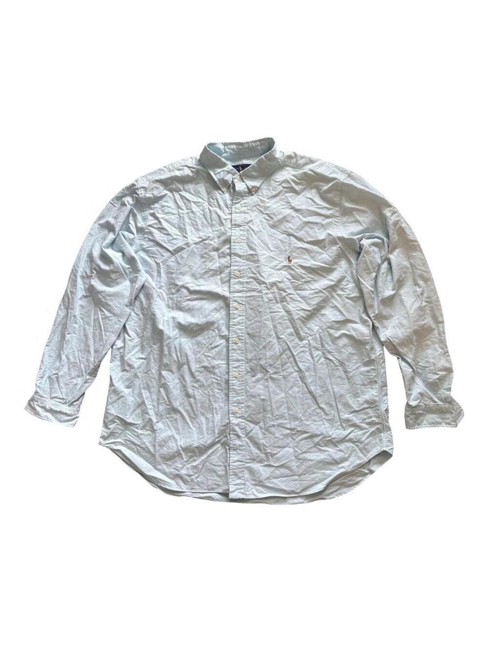 Ralph Lauren Long Sleeve Button Down Shirt Mens 2XLT Tall Blue Flesh Pony Cotton
